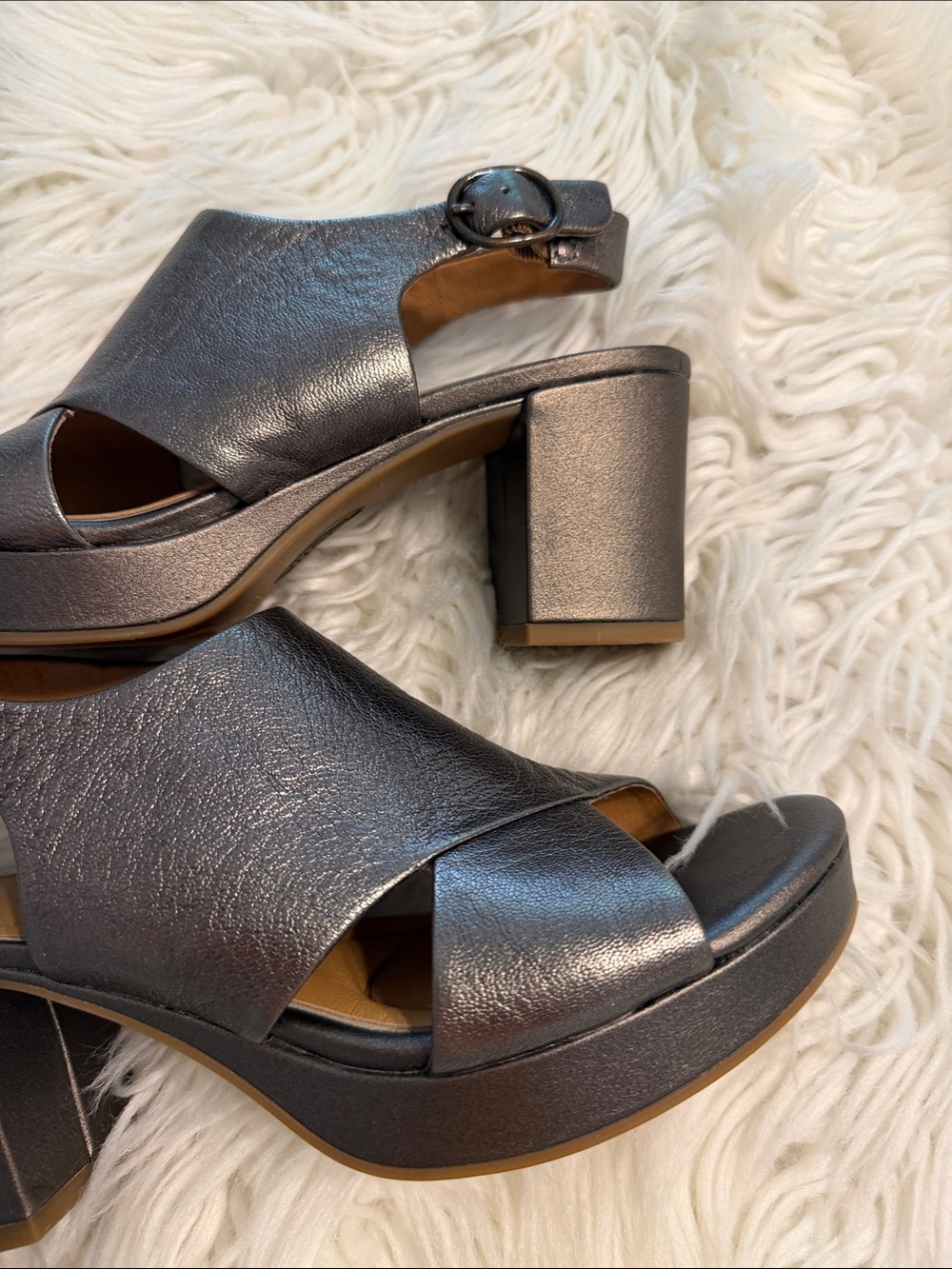 Sofft Metallic Gray Block Heel Sandals with Ankle Strap size 6.5 excellent condi - Picture 2 of 9